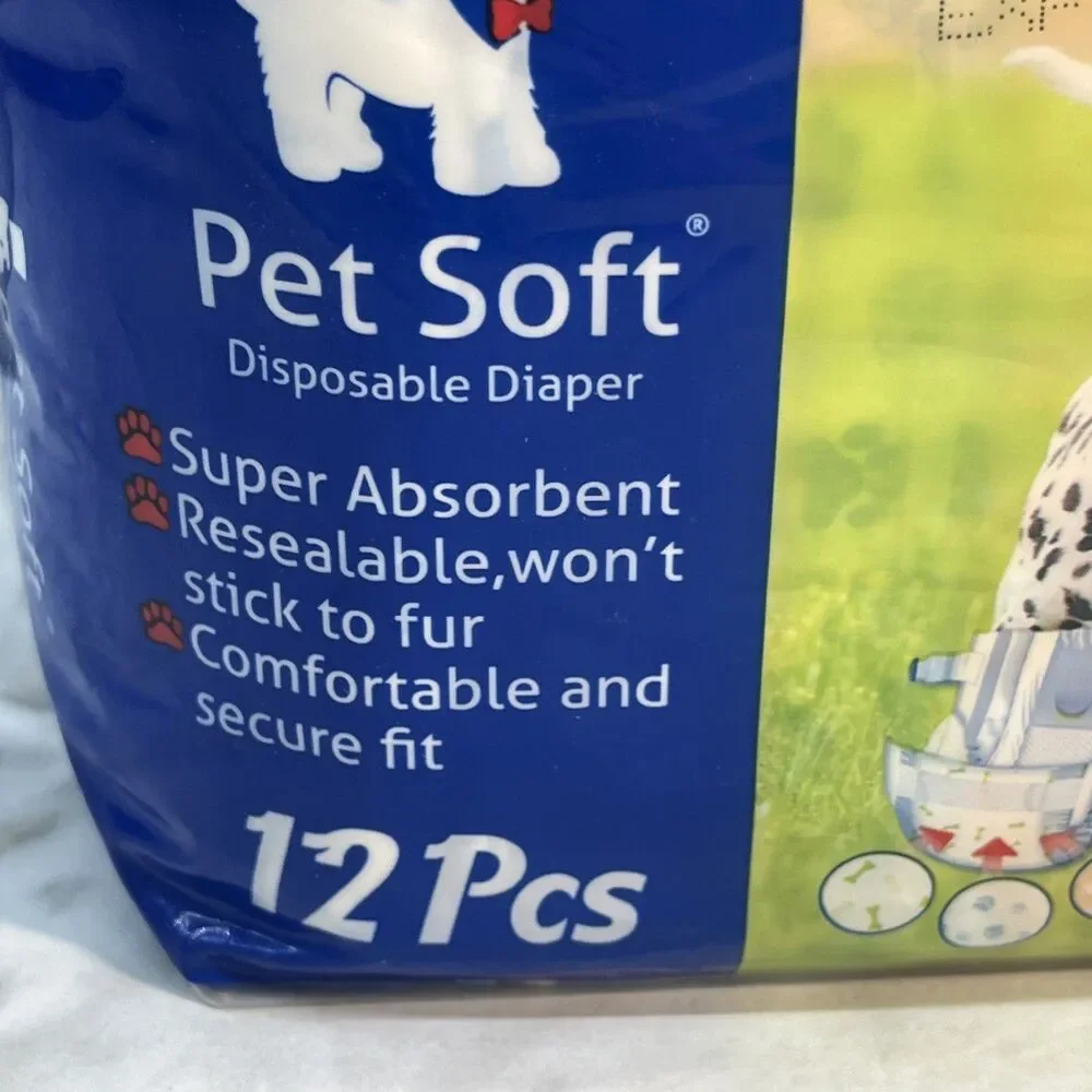 Pet Soft Dog Disposable Diapers 12 PK SZ Medium female in heat or untrained pups
